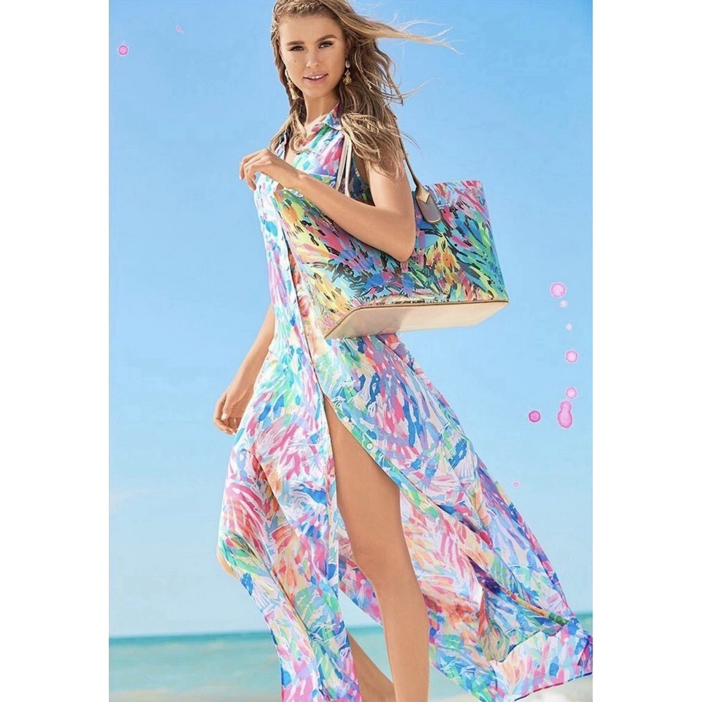 LILLY PULITZER Ezra Button Down Maxi Dress Sparkling Sands Size Small Beach
